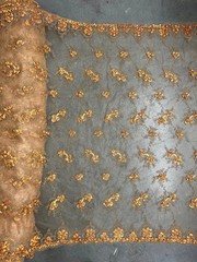 Andrea ANTIQUE GOLD 3D Floral Matte Corded Embroidery on Mesh Lace Fabric by th