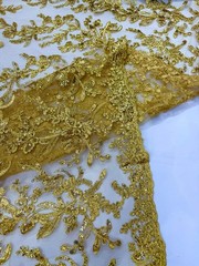 Gold Blossom Couture Lace Fabric Embroidered Sequin Floral Lace Fabric