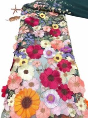 3d colorful flower Applique embroidery Lace Fabric For Wedding Dress