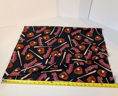 Baseball Fabric Remnant, 1.52 Yards x 44″, Colorful Sports, Black Cotton Shamash