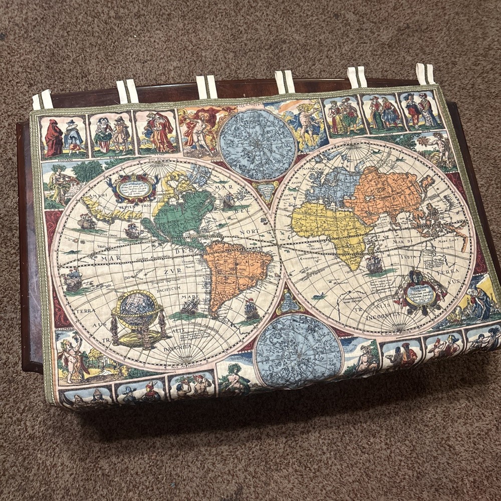 Vintage French Tapestry Antique Map Pictorial Wall Tapestry 46”x33” Map Only