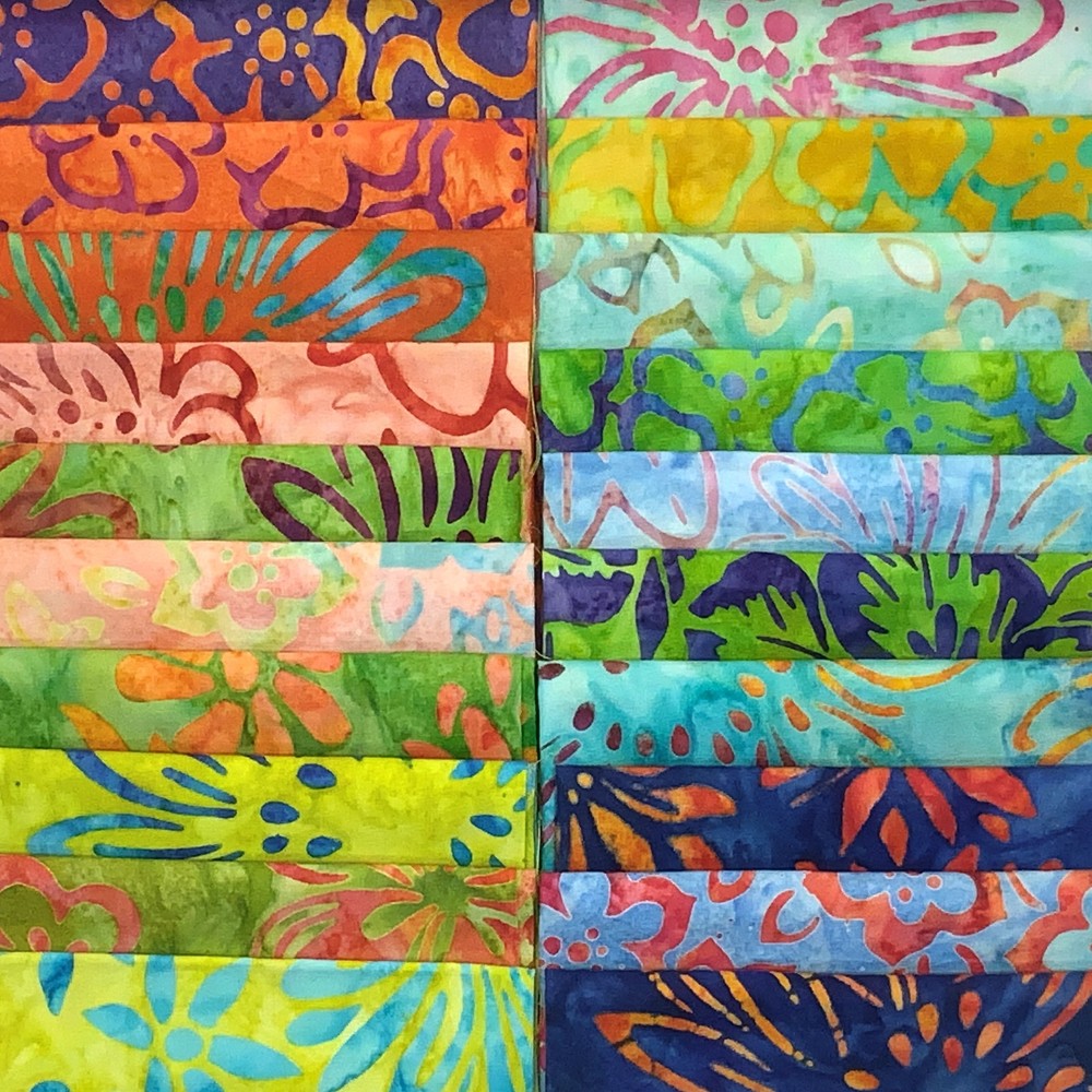 Lot 20 Fat Quarters Flowers Batik Lunn Fabric FQ Pack 100% Cotton Rainbow