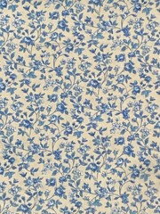 Ivory Off-white Background Tiny BLUE FLORAL Flowers Leaves COTTON Fabric 1 yd