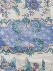 6 yds VTG The Warner Co Drapery Fabric Striped Flowers Blue Green Violet 60″W