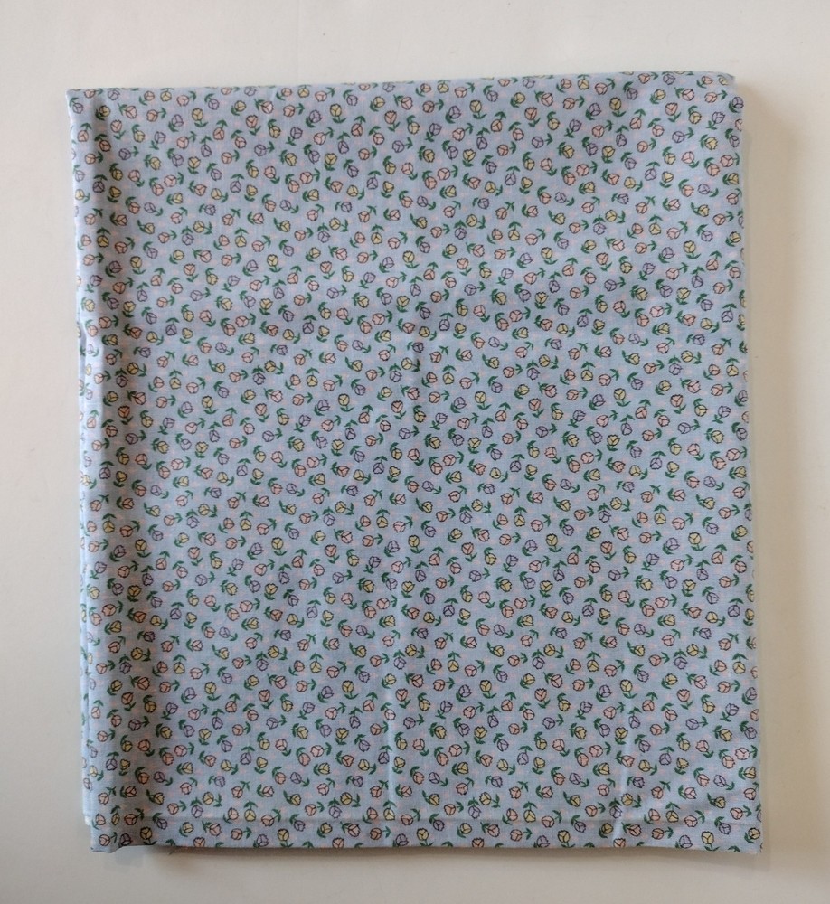 Light Blue Cotton Calico Fabric W/Multicolor Floral 44/45 X 1 Yard