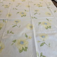 VTG Cotton Daisy Flowers Yellow Blue Sun-washed Ivory Upholstery Fabric 2ydx45