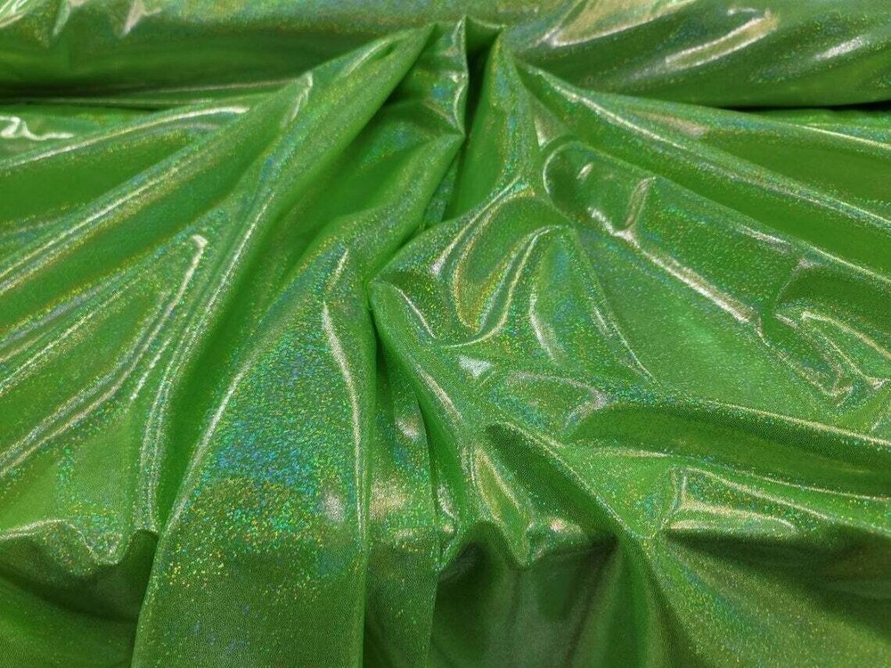 Neon Green Sparkly Iridescent Hologram Glossy Stretch Fabric – Sold by the Yard