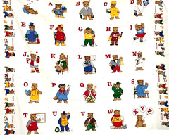 VTG ALPHABET BEARS QUILT BLOCK PRINT FOLLOW YOUR DREAM COTTON FABRIC 1 YD X 44″