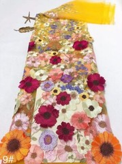 3d colorful flower Applique embroidery Lace Fabric For Wedding Dress