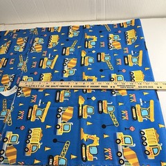 Construction Crew Vehicles colors Blue Yellow Black 100% Cotton Fabric