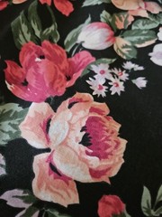 VTG Rose & Flowers On Black One Way Stretch Poly Blend Fabric 2 Yards X 68″Wide