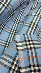 Blue Orange Plaid Tartan Scottish Woven Fabric Material 44″W BTY
