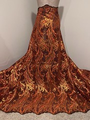 Orange Black Sequins Embroidered Lace fabric 50” Width Sold By The Yard