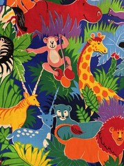 Cranston VIP Jungle Animal Fabric 5 Yards Continuous Safari Zoo Cotton Colorful