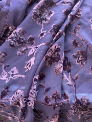 Purple Plum floral Velvet Burnout on chiffon Fabric By the Yard 44″ W