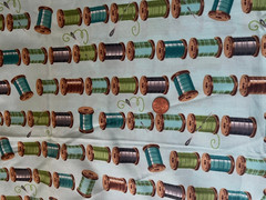 Robert Kaufman Thread Spool Fabric Quilting Blue Background 1 YD