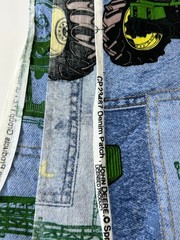 John Deere Tractors Blue Denim Patch Fabric 1+ yd Preowned Hemmed