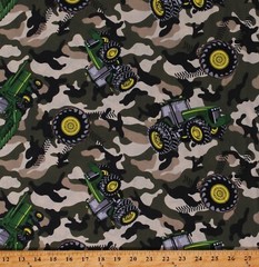 Cotton John Deere Camouflage Tractors Green Fabric Print by the Yard D468.48