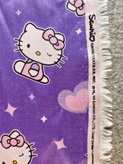Sanrio Hello Kitty Purple Charmeuse fabric 1.9yd Vintage with pink & white NOS
