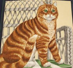 Brown Tabby Cat Cotton Fabric Square w/Feline Border by Cranston Printworks
