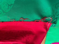 2 Pcs Korean Trad: Double-Sided Silk? Fabric 76″x58 each, Red/Green/Fuchsia New