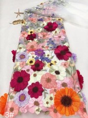 3d colorful flower Applique embroidery Lace Fabric For Wedding Dress