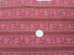 COTTON FABRIC RED FLORAL STRIPE ON BURGUNDY GOLD STRIPE HI-FASHIONS BTY