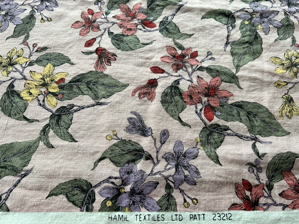 4 yds Vtg Pale Pink Floral Fabric Hamil Textiles #23212 Linen or Cotton Blend