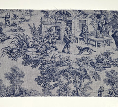 VTG 1986 Blue Grey Toile Drapery Fabric House Party House N Home Remnant 16Lx43W
