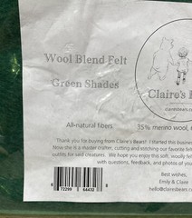 Claire’s Bears Wool Felt Blend, Merino Wool and Rayon, All Natural fibers, 9×12”