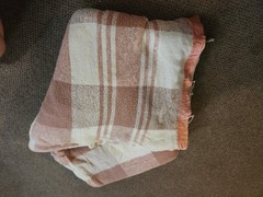Vintage Wool Cutter Blanket Fabric Pink Plaid Check 70×150 Upcycle Crafts Sewing