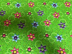 Colorful Flowers and Dots on green cotton Fabric per yd. quilt / sew