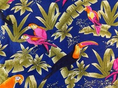 3 Yards 42″ Wide Fabric Blue Fuchsia Pink Toucan Parrots Tropical Jungle Palms