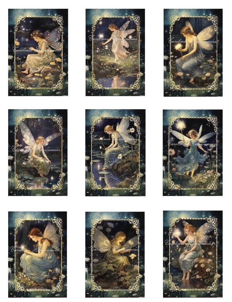 Vintage Fantasy Fairy A MULTI-SIZE SET Cotton Fabric Quilt Blocks