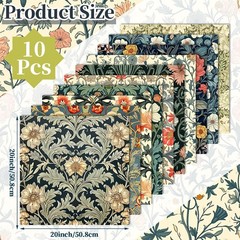 10 Pcs William Morris Quilting Fabric Bundles 20”x20” Vintage Floral Fat Qu…