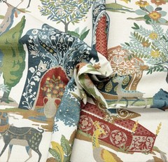 P KAUFMANN SHALIMAR GARDEN DOCUMENT PEACOCK TOILE MULTIUSE FABRIC BY YARD 54″W