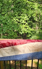 NEW 2 Tea Stained Patriotic Fabric Panels 19.5 FT -Railing, Arch, Parade, Events