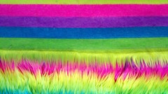 NEON RAINBOW STRIPE SHAGGY FAUX FUR 60″ LONG PILE RAVE VIBRANT STRIPES PURPLE
