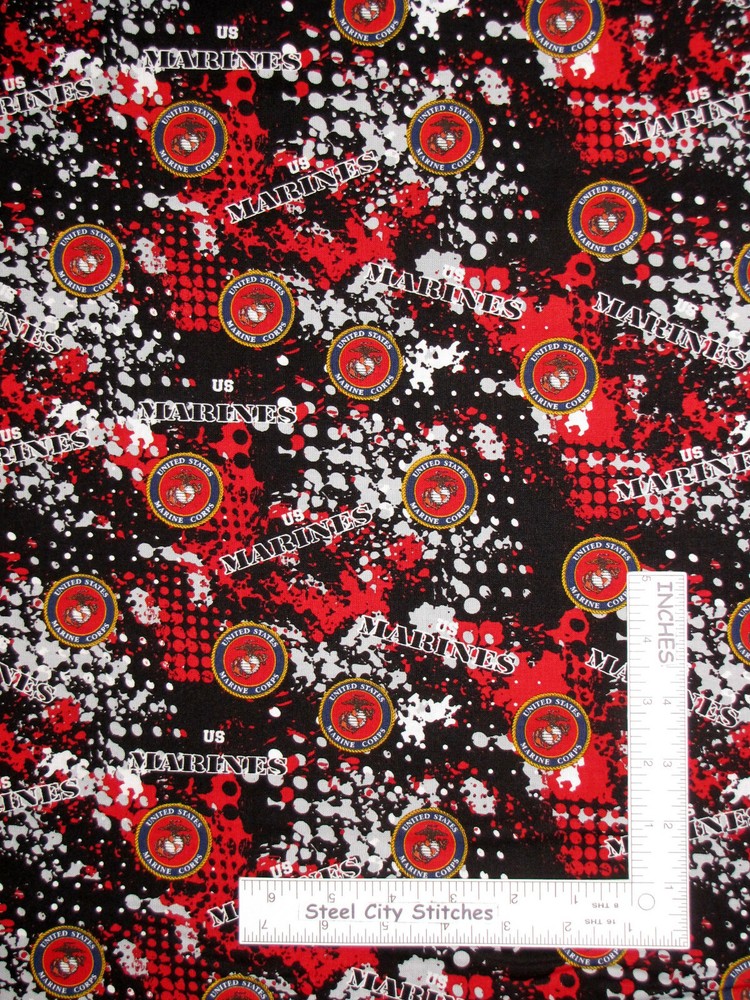 Military United States Marines Insignia Fabric By the Yard Cotton by Sykel