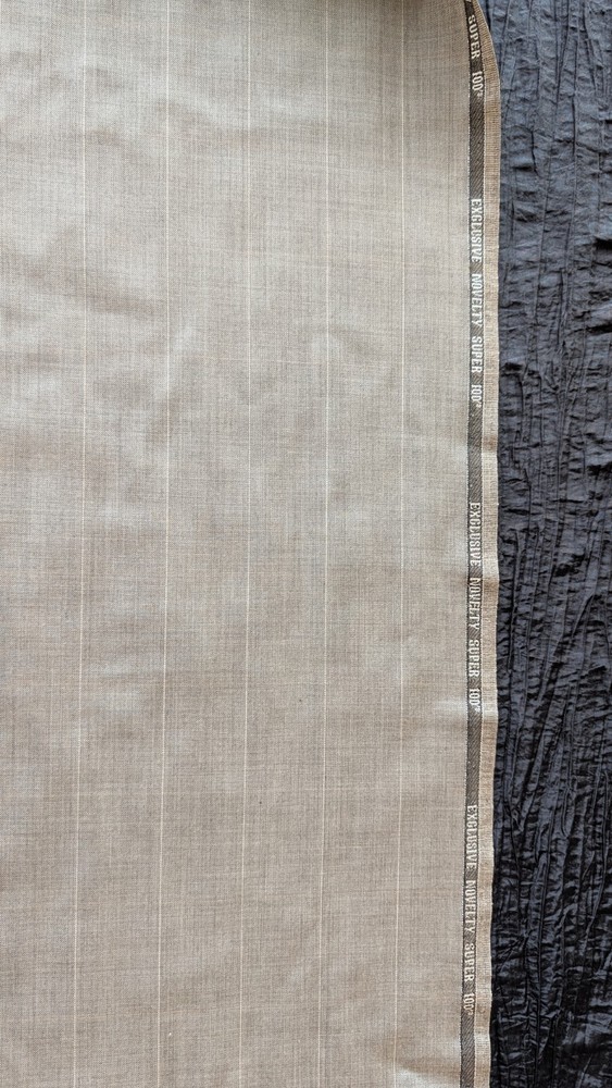 Wool Suiting Quality Super 110 Fabric remnant 3 yds+ 59″Wide. tan, grey