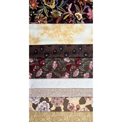 Floral Fabric 8-Pack Variety Pack Earth Tones Brown Cream Tan 100% Cotton