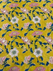 Artisan Handcrafted Cotton Fabric 5 Yards Indian Sanganeri Block Print Floral