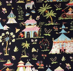 RPBC003 Toile Asia Tropical India Tent Elephants Palm Tree Cotton Quilt Fabric