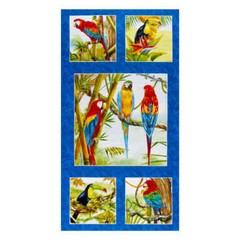 Birds In Paradise Parrot Toucan Folliage Bird Cotton Fabric HG&Co 24″X44″ Panel