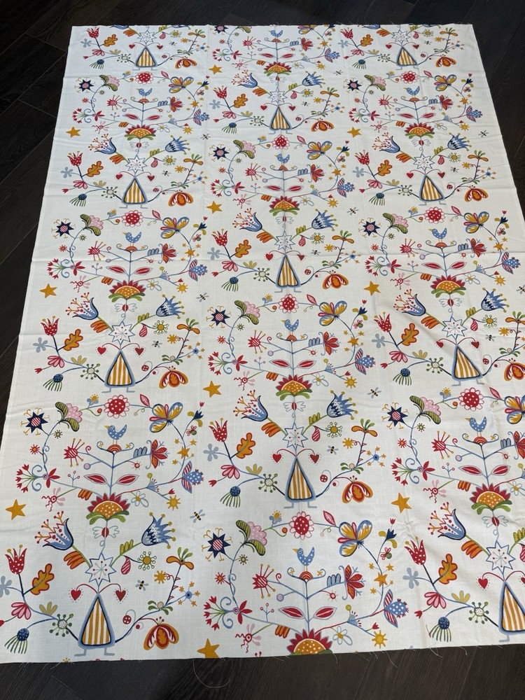IKEA Alfhild Fagel Cotton Fabric Folk Art Bird Floral Rare 59×81” -2 Yards
