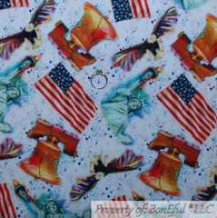 BonEful Fabric FQ Cotton Quilt Blue White Red American Flag Eagle Liberty Bell S