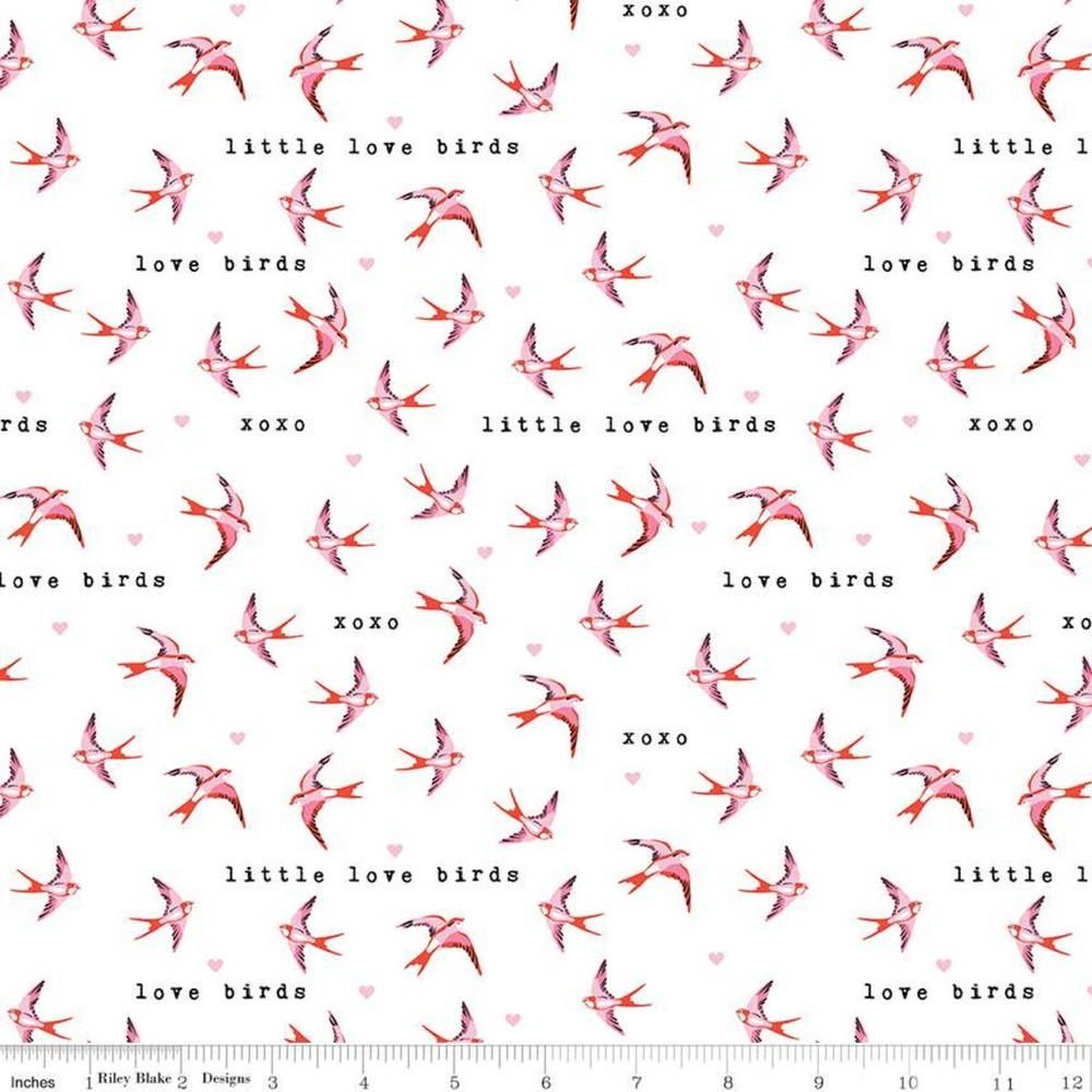 1/4 Yard 9×42 Riley Blake “Sending Love” Birds White Valentines Day Quilt Cotton