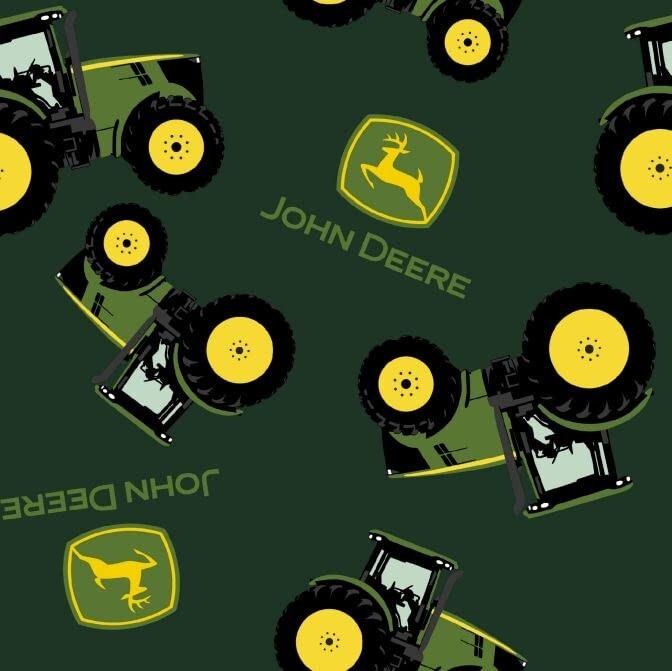 3/4 Yard Piece- Fleece John Deere Tractors Farming Green Fabric Print M213.09
