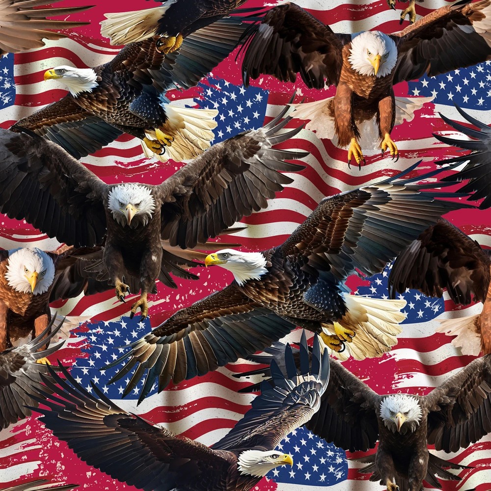 Freedom Forces Eagles & Flags by KK Fabrics Collection 44″ Wide BTY