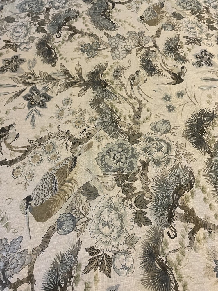 Scalamandre Shenyang Linen Fabric Print Parchment Bird 1.5 Yards+